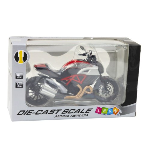 Motocykl Sportowy Metalowy Światła Dźwięki Złote Czerwone Elementy 1:12 LEAN Toys Motocykl Sportowy Metalowy Światła Dźwięki Złote Czerwone Elementy 1:12 LEAN Toys