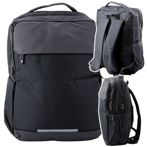 Plecak Miejski Biznesowy USB Kieszeń na Laptopa Czarny 16L 45cm LEAN Plecak Miejski Biznesowy USB Kieszeń na Laptopa Czarny 16L 45cm LEAN