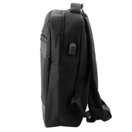 Plecak Miejski Biznesowy USB Przegroda Środkowa Czarny 14L 40cm LEAN