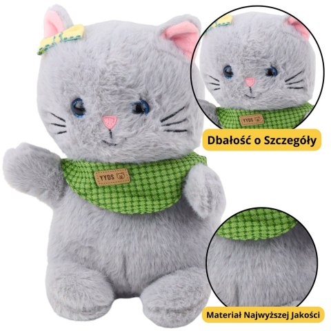 Pluszowa Maskotka Przytulanka Kot Szary Zielona Apaszka Kokardka 22cm LEAN Toys Pluszowa Maskotka Przytulanka Kot Szary Zielona Apaszka Kokardka 22cm LEAN Toys