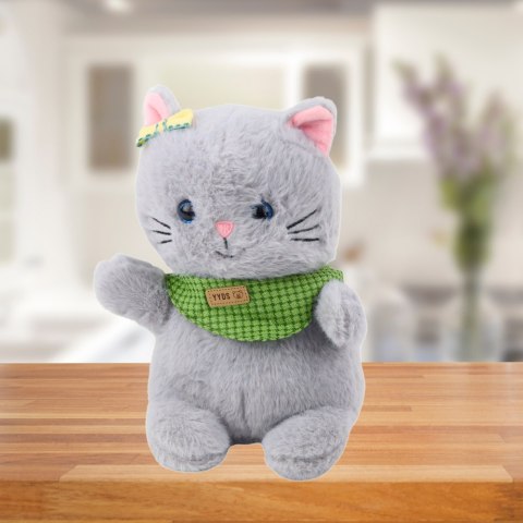 Pluszowa Maskotka Przytulanka Kot Szary Zielona Apaszka Kokardka 22cm LEAN Toys Pluszowa Maskotka Przytulanka Kot Szary Zielona Apaszka Kokardka 22cm LEAN Toys