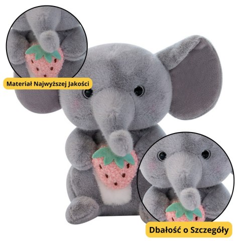 Pluszowa Maskotka Przytulanka Słoń Z Truskawką Szary 23cm LEAN Toys Pluszowa Maskotka Przytulanka Słoń Z Truskawką Szary 23cm LEAN Toys