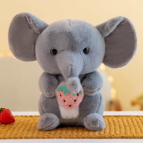 Pluszowa Maskotka Przytulanka Słoń Z Truskawką Szary 23cm LEAN Toys Pluszowa Maskotka Przytulanka Słoń Z Truskawką Szary 23cm LEAN Toys
