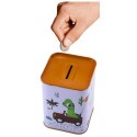 Skarbonka Dinozaur W Samochodzie Nauka Oszczędzania Metalowa Biała 11x8cm LEAN TOYS
