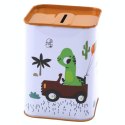 Skarbonka Dinozaur W Samochodzie Nauka Oszczędzania Metalowa Biała 11x8cm LEAN TOYS
