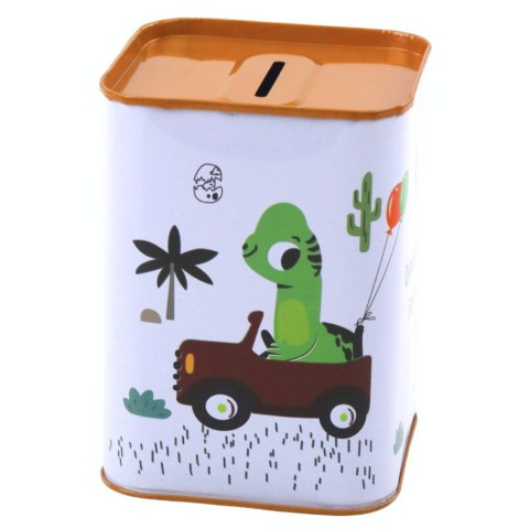 Skarbonka Dinozaur W Samochodzie Nauka Oszczędzania Metalowa Biała 11x8cm LEAN TOYS Skarbonka Dinozaur W Samochodzie Nauka Oszczędzania Metalowa Biała 11x8cm LEAN TOYS