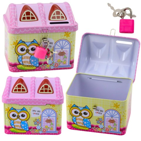 Skarbonka Metalowa Domek Sowa Kłódka Kluczyki Różowa LEAN Toys Skarbonka Metalowa Domek Sowa Kłódka Kluczyki Różowa LEAN Toys