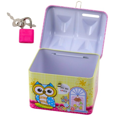 Skarbonka Metalowa Domek Sowa Kłódka Kluczyki Różowa LEAN Toys Skarbonka Metalowa Domek Sowa Kłódka Kluczyki Różowa LEAN Toys