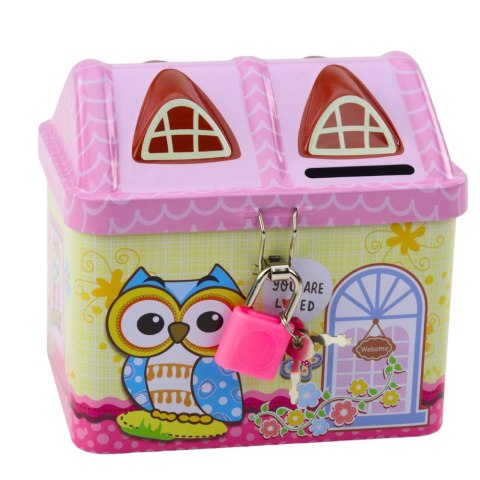 Skarbonka Metalowa Domek Sowa Kłódka Kluczyki Różowa LEAN Toys Skarbonka Metalowa Domek Sowa Kłódka Kluczyki Różowa LEAN Toys