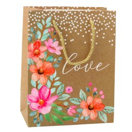 Torba Prezentowa Napis Love Kwiaty 23 x 18 x 10,5 cm LEAN