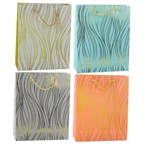 Torba Prezentowa Papierowa Linie Faliste Złote 32 x 26 x 12 cm LEAN Torba Prezentowa Papierowa Linie Faliste Złote 32 x 26 x 12 cm LEAN