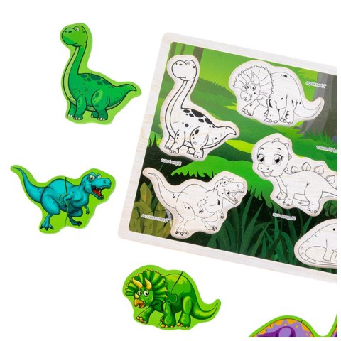 Układanka Drewniana Dinozaury Puzzle Kształty Plansza 12El LEAN Toys Układanka Drewniana Dinozaury Puzzle Kształty Plansza 12El LEAN Toys