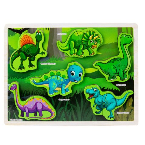 Układanka Drewniana Dinozaury Puzzle Kształty Plansza 12El LEAN Toys Układanka Drewniana Dinozaury Puzzle Kształty Plansza 12El LEAN Toys
