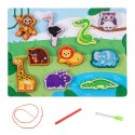Układanka Drewniana Magnesy Sznurek Do Przeplatania Zwierzątka LEAN Toys