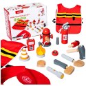 Zestaw Małego Strażaka Kostium Akcesoria Strażackie Drewno 14 El LEAN Toys