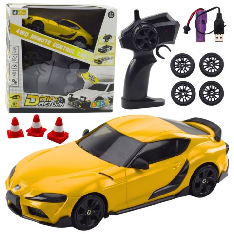 Auto Sportowe Do Driftu Wymienne Koła Zdalnie Sterowany RC 4WD Żółte LEAN Toys Auto Sportowe Do Driftu Wymienne Koła Zdalnie Sterowany RC 4WD Żółte LEAN Toys