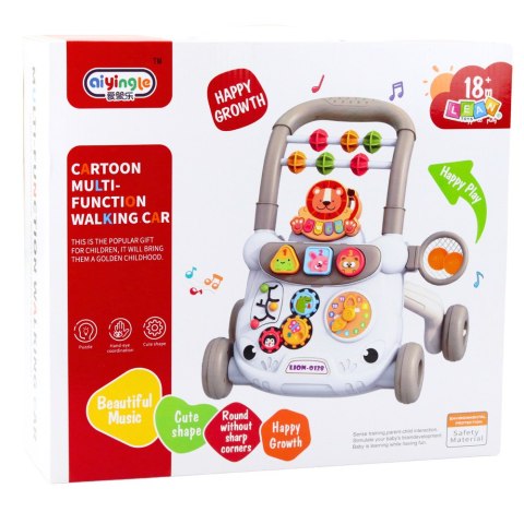 Chodzik Edukacyjny Interaktywny Pchacz Klocki Zegar Koła Zębate Szary LEAN Toys Chodzik Edukacyjny Interaktywny Pchacz Klocki Zegar Koła Zębate Szary LEAN Toys
