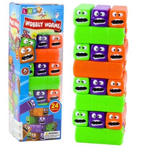 Gra Zręcznościowa Wieża 24 Klocki Z Buźkami Kolorowe LEAN Toys Gra Zręcznościowa Wieża 24 Klocki Z Buźkami Kolorowe LEAN Toys