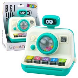 Interaktywny Aparat Pianinko Grzechotka Światła Dźwięki Biało Zielony LEAN Toys