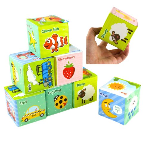 Klocki Edukacyjne Kostki Kolorowe Literki Zwierzątka Nauka 8ele. LEAN Toys Klocki Edukacyjne Kostki Kolorowe Literki Zwierzątka Nauka 8ele. LEAN Toys