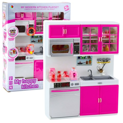 Kuchnia Dla Lalek Szafki Mikrofala Zmywarka Światła Dźwięki Różowa LEAN Toys Kuchnia Dla Lalek Szafki Mikrofala Zmywarka Światła Dźwięki Różowa LEAN Toys