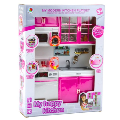 Kuchnia Dla Lalek Szafki Mikrofala Zmywarka Światła Dźwięki Różowa LEAN Toys Kuchnia Dla Lalek Szafki Mikrofala Zmywarka Światła Dźwięki Różowa LEAN Toys