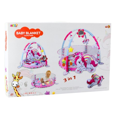 Mata Edukacyjna Dla Niemowląt Basen Na Kulki 3w1 Jednorożec Różowa LEAN Toys Mata Edukacyjna Dla Niemowląt Basen Na Kulki 3w1 Jednorożec Różowa LEAN Toys
