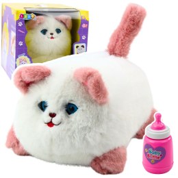 Pluszowy Kotek Interaktywny Miauczy Mruga Powtarza Butelka Biały LEAN Toys