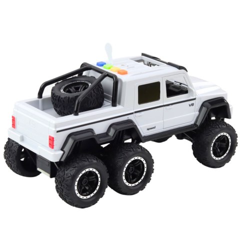 Samochód Terenowy Napęd Frykcyjny Światła Dźwięki Biały Perłowy 6x6 1:16 LEAN Toys Samochód Terenowy Napęd Frykcyjny Światła Dźwięki Biały Perłowy 6x6 1:16 LEAN Toys