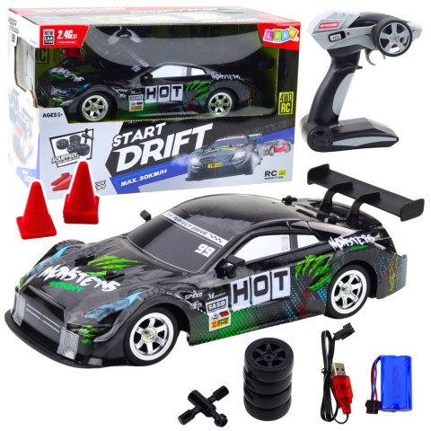 Samochód Wyścigowy Auto Do Driftu RC Czarno Zielone 30km/h 1:16 LEAN Toys Samochód Wyścigowy Auto Do Driftu RC Czarno Zielone 30km/h 1:16 LEAN Toys