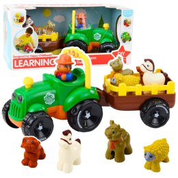 Traktor Z Napędem Interaktywny Zwierzątka Przyczepa Dźwięki Światła LEAN Toys