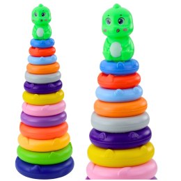Wieża Piramidka Dinozaur Kolorowa 13 Kółek 45 x 15,5 x 15,5 cm LEAN Toys
