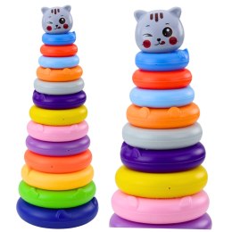 Wieża Piramidka Kotek Szary Kolorowa 13 Kółek 41 x 15,5 x 15,5 cm LEAN Toys