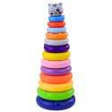 Wieża Piramidka Kotek Szary Kolorowa 13 Kółek 41 x 15,5 x 15,5 cm LEAN Toys