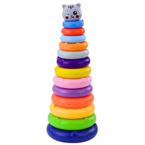 Wieża Piramidka Kotek Szary Kolorowa 13 Kółek 41 x 15,5 x 15,5 cm LEAN Toys Wieża Piramidka Kotek Szary Kolorowa 13 Kółek 41 x 15,5 x 15,5 cm LEAN Toys