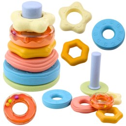 Wieża z Kółek Układanka Sensoryczna Dla Malucha Pastelowa 17cm LEAN Toys