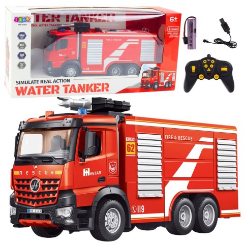 Wóz Strażacki Zdalnie Sterowany Wysuwana Drabina Rozpylanie Wody 2.4G 9CH LEAN Toys Wóz Strażacki Zdalnie Sterowany Wysuwana Drabina Rozpylanie Wody 2.4G 9CH LEAN Toys