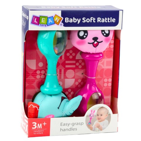 Zestaw Grzechotki Z Miękką Piłeczką Królik Słoń 2szt LEAN Toys Zestaw Grzechotki Z Miękką Piłeczką Królik Słoń 2szt LEAN Toys
