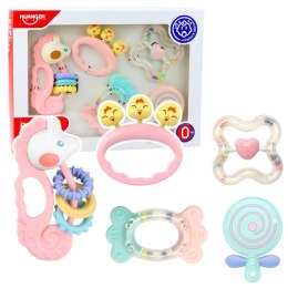 Zestaw Gyzaków Grzechotek Sensorycznych Dla Niemowląt Różowe 5szt LEAN Toys