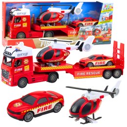 Zestaw Straż Ciężarówka Helikopter Samochód Światła Dźwięki LEAN Toys