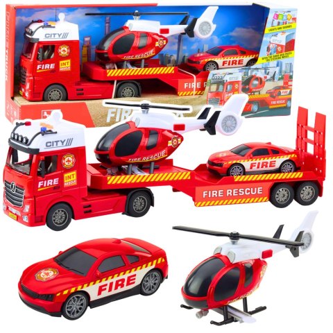 Zestaw Straż Ciężarówka Helikopter Samochód Światła Dźwięki LEAN Toys Zestaw Straż Ciężarówka Helikopter Samochód Światła Dźwięki LEAN Toys
