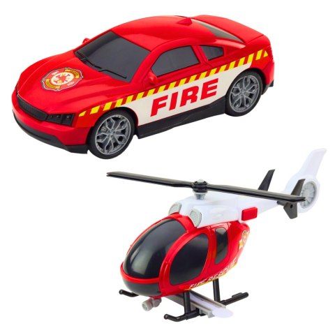 Zestaw Straż Ciężarówka Helikopter Samochód Światła Dźwięki LEAN Toys Zestaw Straż Ciężarówka Helikopter Samochód Światła Dźwięki LEAN Toys