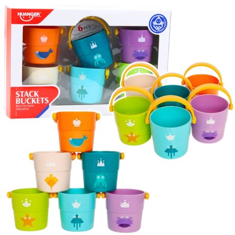 Zestaw Wiaderka Do Kąpieli Z Otworami Kolorowe 6szt LEAN Toys Zestaw Wiaderka Do Kąpieli Z Otworami Kolorowe 6szt LEAN Toys