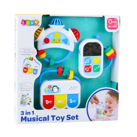 Zestaw Zabawek Muzycznych Dla Malucha Telefon Tamburyn Klawisze Dźwięki 3w1 LEAN Toys Zestaw Zabawek Muzycznych Dla Malucha Telefon Tamburyn Klawisze Dźwięki 3w1 LEAN Toys