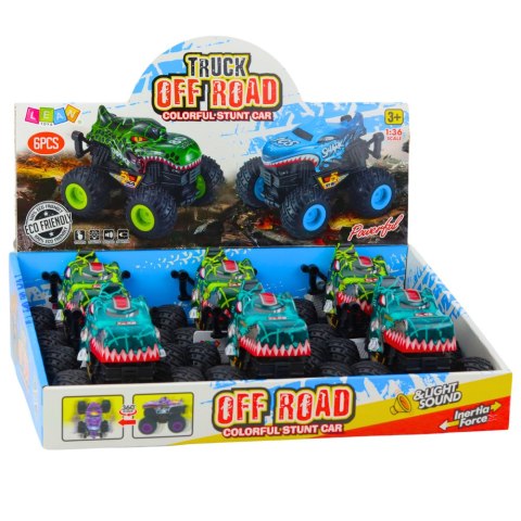 Auto Terenowe Dinozaur Napęd Światła Dźwięki Zielony Turkusowy LEAN Toys Auto Terenowe Dinozaur Napęd Światła Dźwięki Zielony Turkusowy LEAN Toys