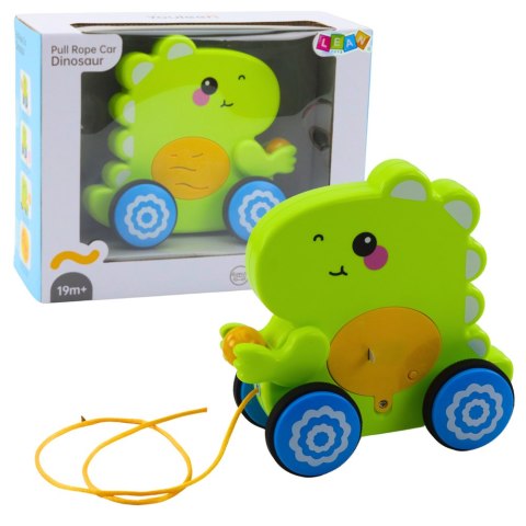 Dinozaur Na Sznurku Jeżdżący Do Ciągnięcia Dla Malucha Grzechotka Zielony LEAN Toys