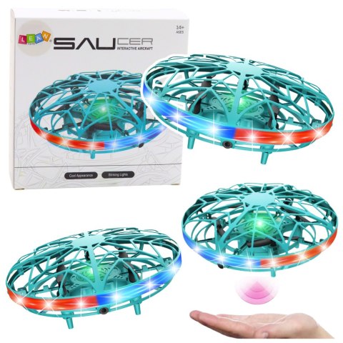 Dron UFO Sterowany Ręką RC Światła LED Turkusowy LEAN Toys Dron UFO Sterowany Ręką RC Światła LED Turkusowy LEAN Toys