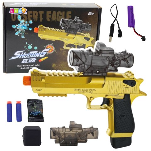 Elektryczny Pistolet na Kulki Wodne Strzałki Piankowe Złoty LEAN Toys Elektryczny Pistolet na Kulki Wodne Strzałki Piankowe Złoty LEAN Toys