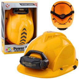 Kask Budowlany Dla Dzieci Z Latarką Czołową Opaska Pod Brodę Żółty LEAN Toys