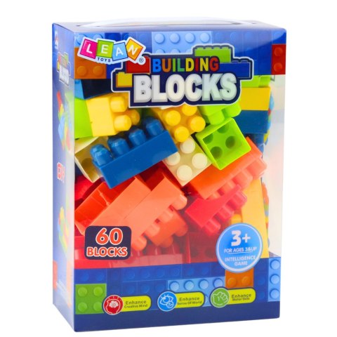 Klocki W Pudełku Edukacyjne Duże Budowlane Zestaw Kolorowe 60 ele. LEAN Toys Klocki W Pudełku Edukacyjne Duże Budowlane Zestaw Kolorowe 60 ele. LEAN Toys